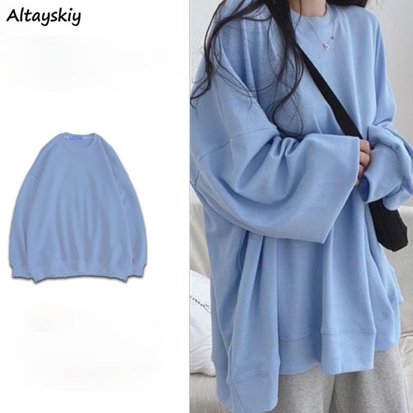 

womens hoodies sweatshirts women no hat hoodies solid candy colors long sleeve loose sweet fresh o neck sweatshirts spring korean style allm, Black