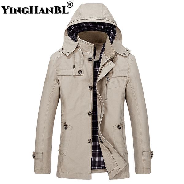 

men's trench coats trench coats long lapel windbreakers casual jacket men spring autumn cotton male clothes man hooded winter jackets s, Tan;black