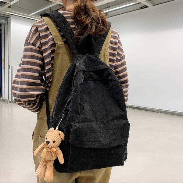 

backpack fashion corduroy women backpack anti-theft shoulder bag 2022 pure color school bags for teenager girls school backapcks mochila 020