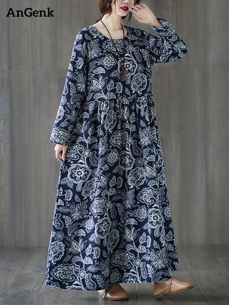 

party dresses cotton linen vintage floral for women spring autumn long casual vestidos office lady dress elegant femme clothing 230105, White;black