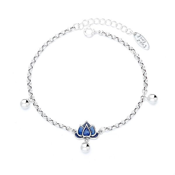 

silver 925 luxury designer lotus charm bracelet women retro chinese style silver beads pendants flower bangle bracelets female fine jewelry, Golden;silver