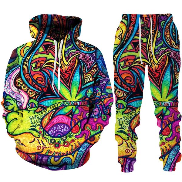 

men's tracksuits colorful trippy weeds 3d printed hoodie pants suit men women casual pullover sweatshirt set harajuku couple sportswear, Gray