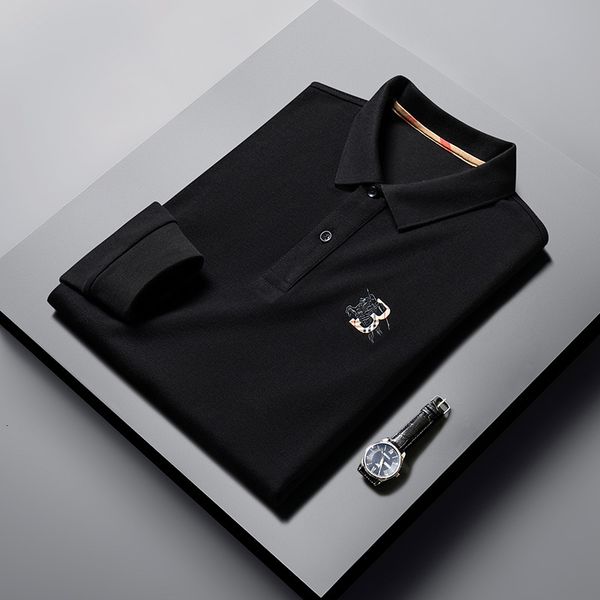 

men's polos men's shirts t-shirts business polo classic lapel long sleeve casual 100%cotton spring autumn luxury high end soft fas, White;black