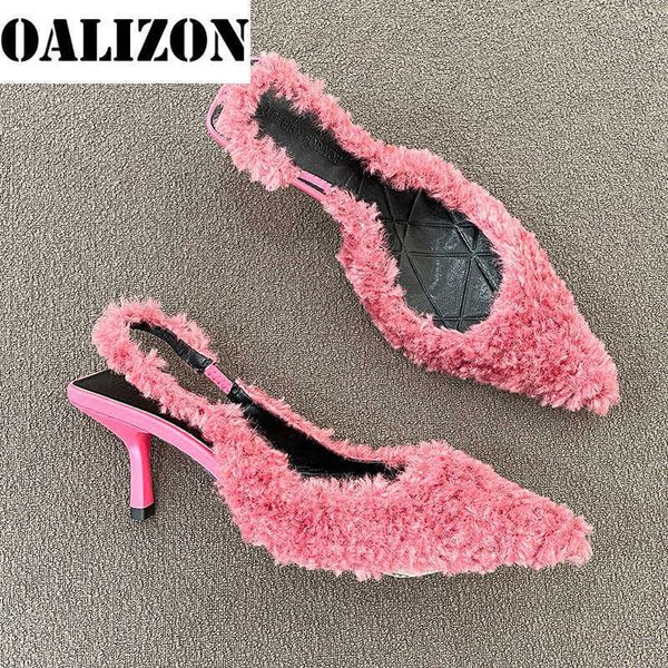 

sandals 2023 new summer sandals pointed toe fur high heels women shoes brand designer party shoes dress pumps stilettos zapatos g230207, Black