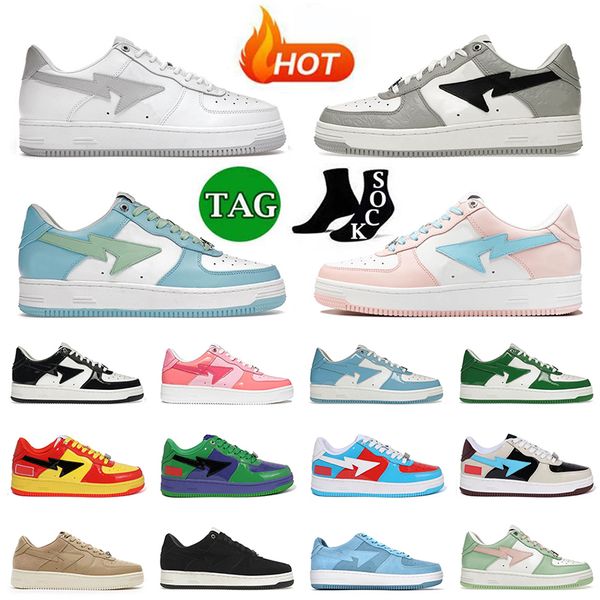 

men women running shoes sk8 sta trainers grey black pastel blue pink green patent white beige abc camo nostalgic yellow green mens sneakers, White;red