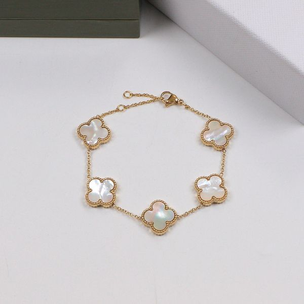 

luxury designer link chain bracelet four-leaf clover bracelets womens fashion 14k gold bracelets jewelry, Black