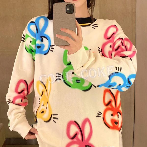

new fashion men womens hoodies rabbit drawing printing sweatshirts high street round neck sweater size s-xxl, Black