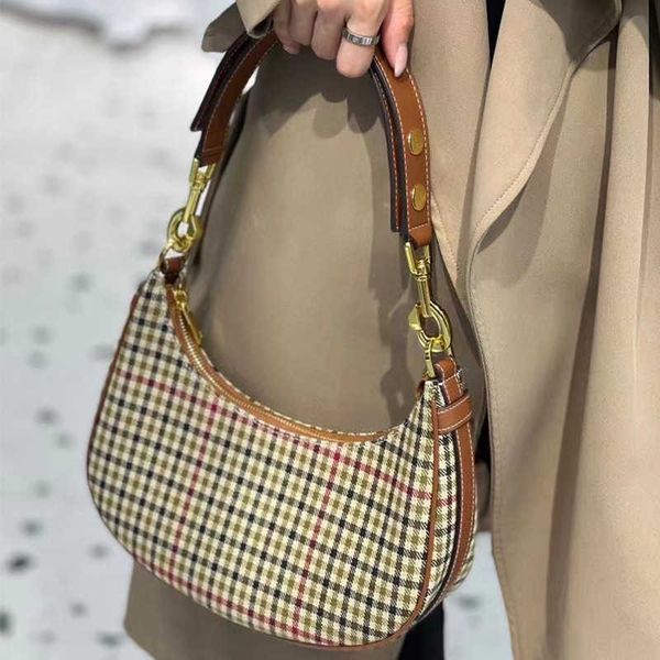 

small checked bag underarm bag handbag curved moon shoulder bag