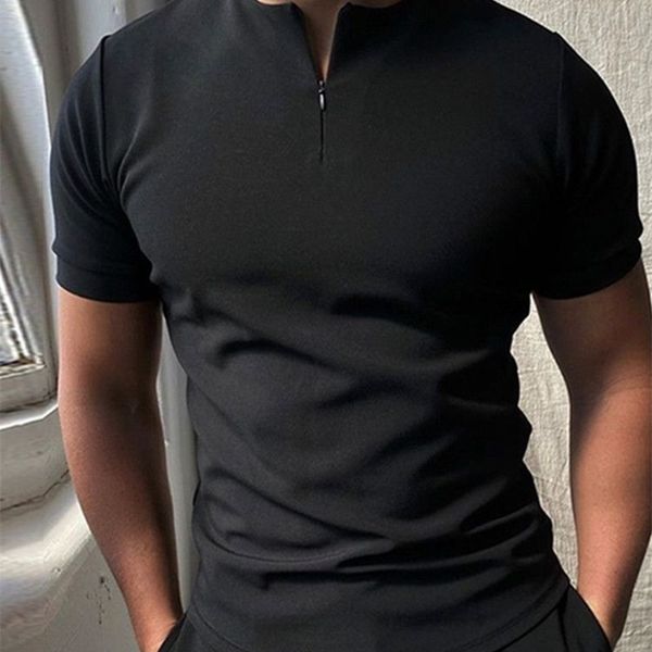 

men's polos casual england style short sleeve polo shirt men's vintage solid zipper o collar shirt pullover summer fashion men&#03, White;black