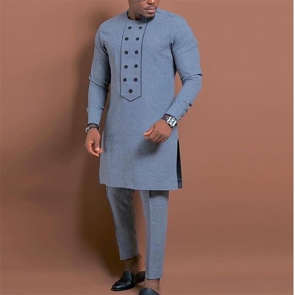 

men's tracksuits in 2023 men two piece outfit sets button design long sleeve shirt and casual pants party festival set clothing 230206, Gray