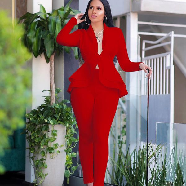 

womens two piece pants women winter set tracksuit full sleeve ruffles blazers suit set office lady business wear uniform gl610 230207, White