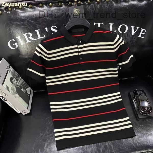 

designer tee men's t-shirts shirt burbrerys autumn lapel short sleeve sweater stripe color fashion brand large size 2 2zri, White;black