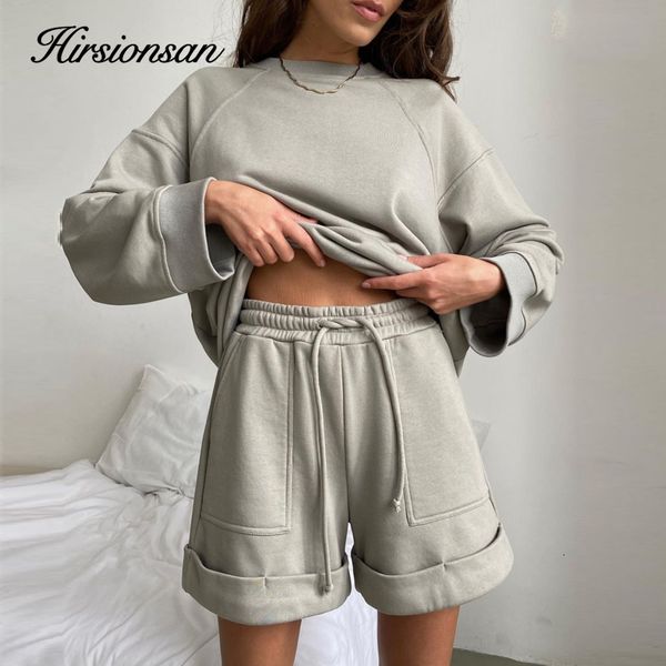 

women's two piece pants hirsionsan soft cotton sets women casual two pieces long sleeve sweatshirt high waist shorts solid outfits trac, White