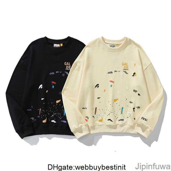 

2023 spring designer galleries hoody depts men's hoodies long sleeve t shirts round neck splash ink painted graffiti women jacket loose, Black