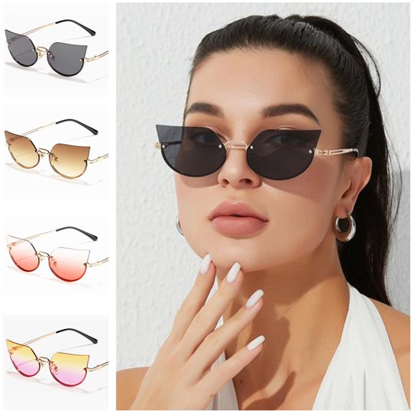 

new sunglasses women rimless sun glasses cat eye anti-uv spectacles gradient color lens eyeglasses simplity ornamental, White;black