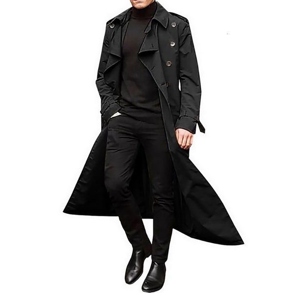 

men's wool blends mens fashion trench coats autumn men long jackets coats men casual solid silm fit windbreakers winter warm plus size, Black