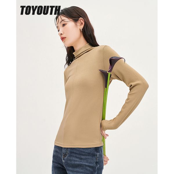 

women's t-shirt toyouth women bottoming t-shirt winter long sleeve half turtleneck o neck slim stretch tees multicolor warm basic 2302, White