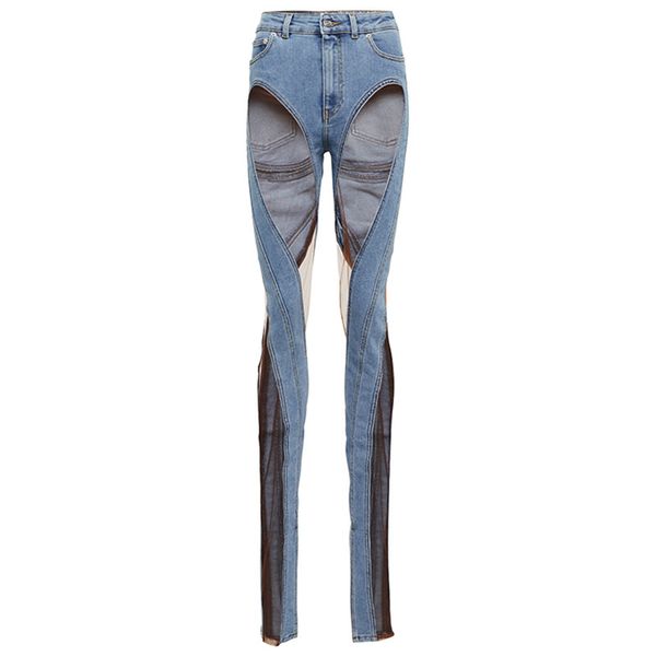 Jeans para mujer Y2k Moda Denim Cintura alta Espiral Ahueca hacia fuera Malla Vaquero Perspectiva Pantalones Costura Slit 2023 Streetwear 2302061 21