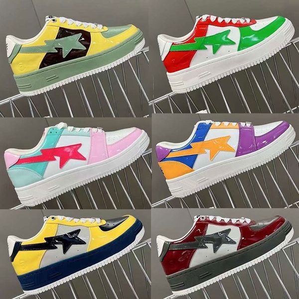 

with box women mens casual shoes bapestas baped designer platform sneakers bapesta sk8 sta patent leather green black white plate-forme for