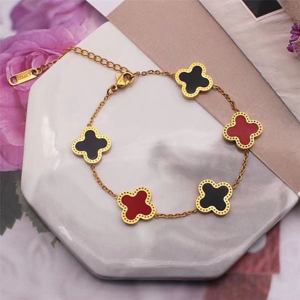 

luxury gold clover charm bracelet gold pendant necklace stainless steel for women gift, Golden;silver