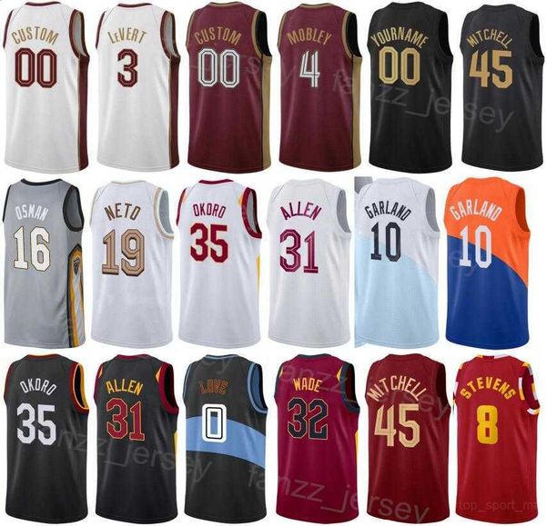 

print basketball jerseys isaac okoro 35 robin lopez 33 caris levert 3 raul neto 19 dean wade 32 mamadi diakite 21 kevin love 0 man woman, Black;red