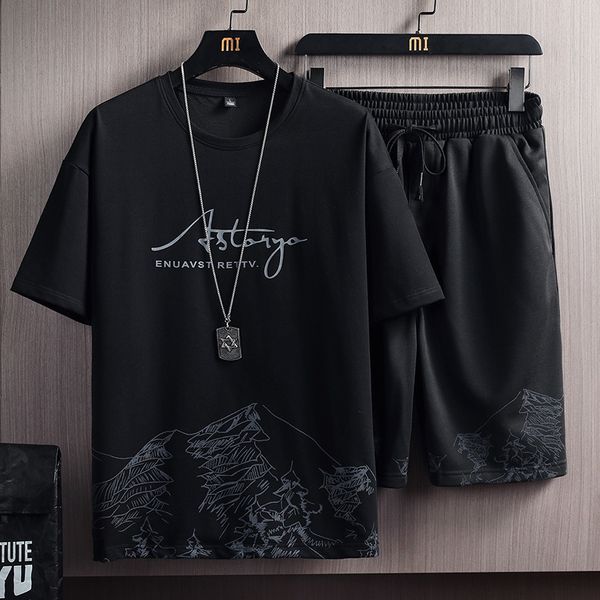 

men's tracksuits summer 3d print men tracksuits casual 2 piece set for men plus size o neck men's t-shirt shorts set sleeve leisur, Gray