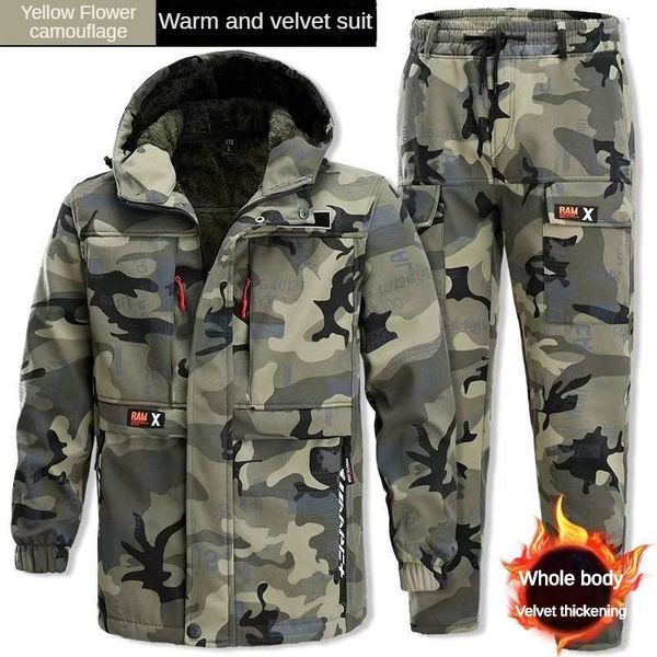 

men's tracksuits winter men's camouflage suit plush thickened wear-resistant construction work warm and cold proof labor protectio, Gray