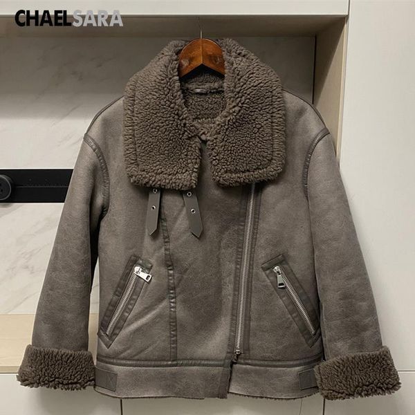 

women's leather faux leather winter vintage women thick fleece faux leather jacket coats casual warm biker outwear female 230206, Black