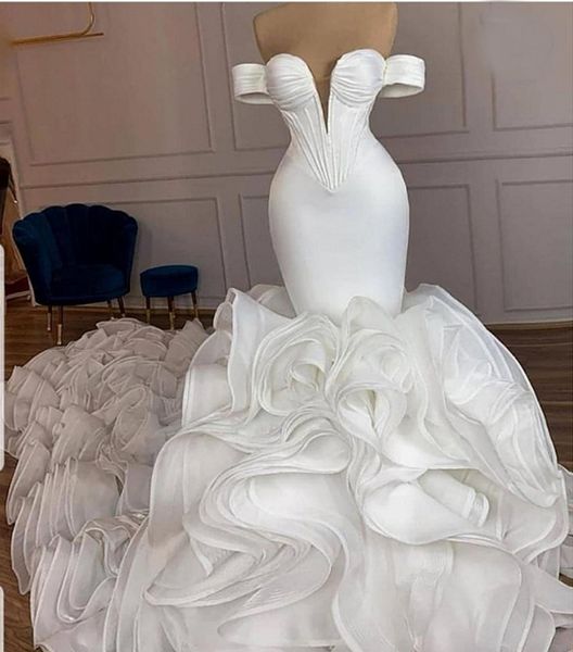 

vintage wedding dress off the shoulder ruffles mermaid bridal gown bouquet long lace up vestidos de novia custom made robe de mariage, White