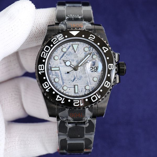 

men's watch submarine ceramic gray dial 40mm anti-scratch blue crystal glass magnifying calendar window folding buckle luminous pointer, Slivery;brown