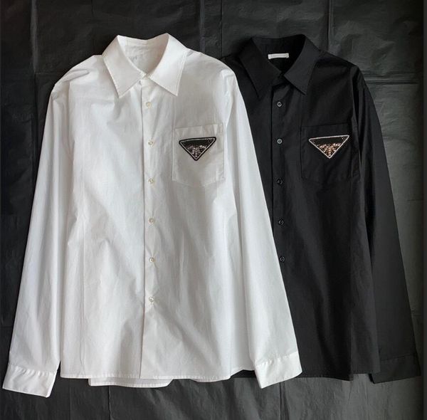 

spring mens casual shirts designer long t-shirts with letters badge men women tee shirts summer black white clothing, White;black
