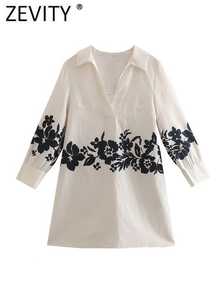 

casual dresses zevity women vintage position floral print mini shirt dress female chic turn down collar linen straight vestidos ds1836 23020, Black;gray