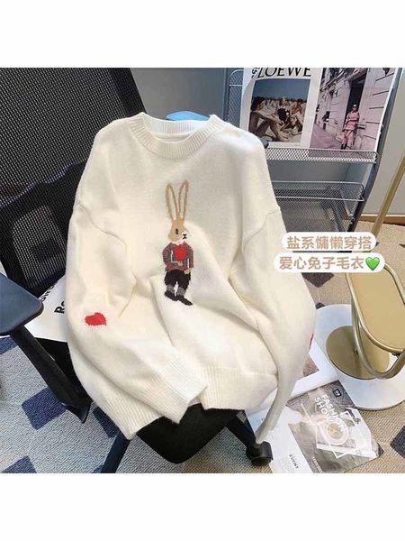 

women's sweaters fall winter o neck cartoon rabbit long sleeves knitted swrater women casual all match sweet korean fashion jumper feam, White;black