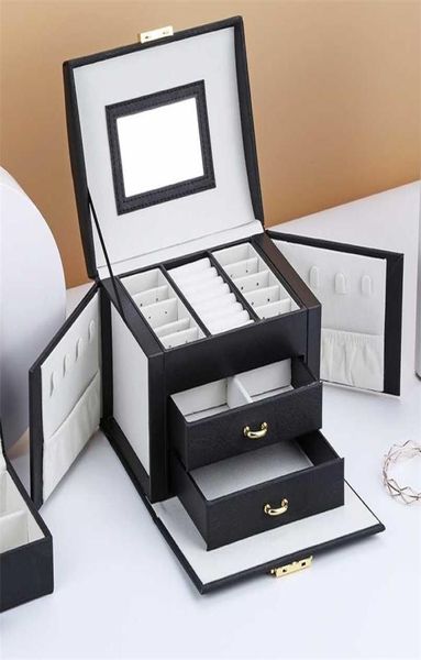 

jewelry casket high capacity box multifunction makeup storage organizer beauty travel 2111052899571, Black