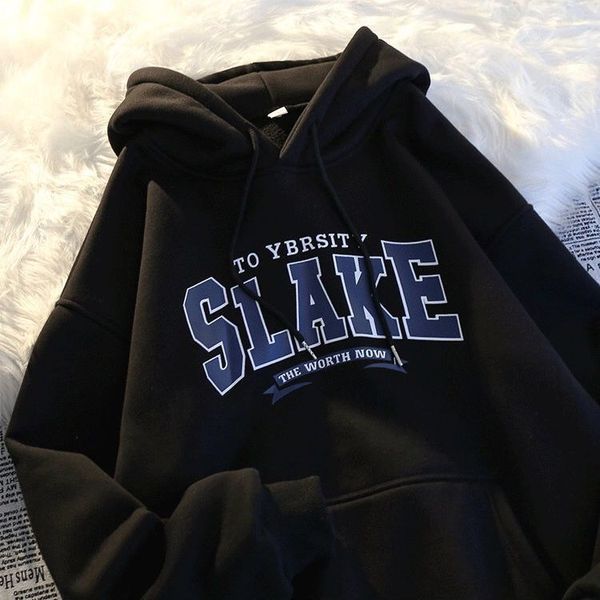 

womens hoodies sweatshirts creative letter printing hooded long sleeved sweater men and women autumn couple wear loose and lazy wind coat 2, Black
