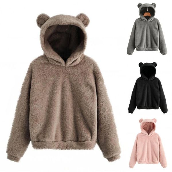 

womens hoodies sweatshirts autumn winter womens hoodies winter women long sleeve rabbit ear hood sweatshirt cute plush warm casual hoodie 2, Black