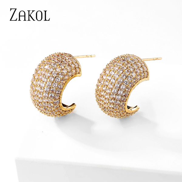 

hoop huggie zakol fashion simple shiny micro inlay cubic zirconia earrings for women circle round party accessories jewelry ep2911 230206, Golden;silver