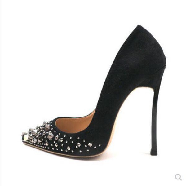 

2023 new rhinestone red bottom shoes designer brand shallow black rivet bling suede stilettos pumps thin high heels wedding shoes for women
