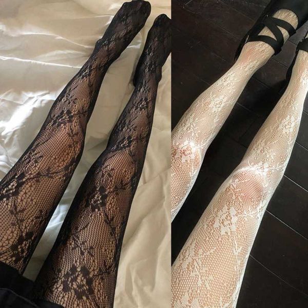 

socks hosiery women lolita hollow out floral lace pantyhose fishnet kawaii tights stockings x7ya y2302, Black;white