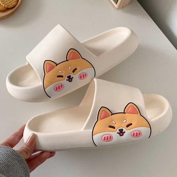 

slippers anime cartoon cute shiba inu pattern women's thick sole non-slip comfort sandals indoor bathroom couple 2022 y2302, Black