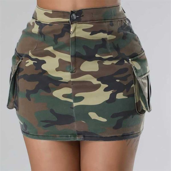 

women mini skirts large pocket zipper camouflage skirt casual dresses, Black