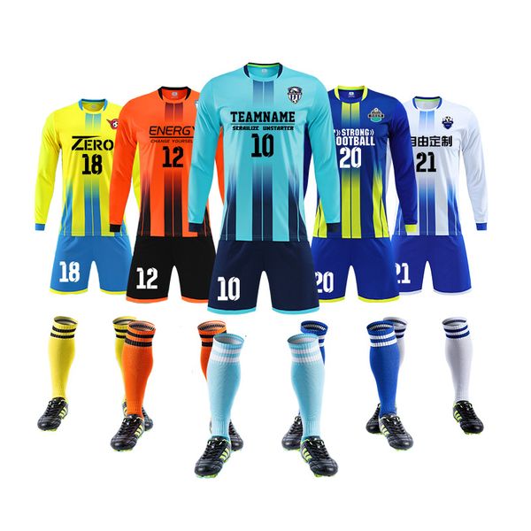

running sets men's survetement football kit shorts children full sleeve soccer jersey suit football kits futbol training uniform sets c, Black;blue