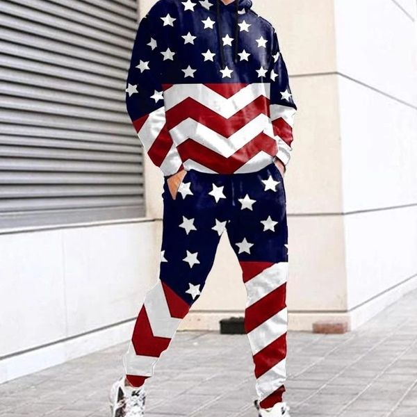

men's tracksuits autumn hoodies set fashion 3d printed american flag trendy tracksuit sweatshirt sweatpants suit casual male sports out, Gray
