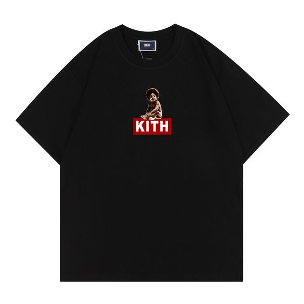 

2023 high street tide brand men's t-shirts kith street view printed short-sleeved rose omoroccan tile for men and women tee cotton c11, White;black