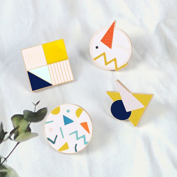 

mathematical line geometric shape stitching creative brooches set 4pcs cartoon round lapel pins for girls enamel badges gold plated pin jewe, Gray