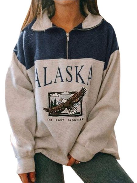 

women's hoodies sweatshirts women sweatshirt oversized letter alaska fashion vintage polo collar casual pullovers long sleeves winter w, Black