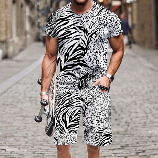 

men's tracksuits t shirt shorts set beach leopard print pattern cool funny 3d printed comfortable man loose elastic waist summer haraju, Gray