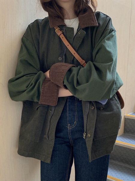 

womens jackets vintage women jackets turndown collar coats autumn loose hip hop jacket streetwear casual outerwear female chaquetas 230207, Black;brown