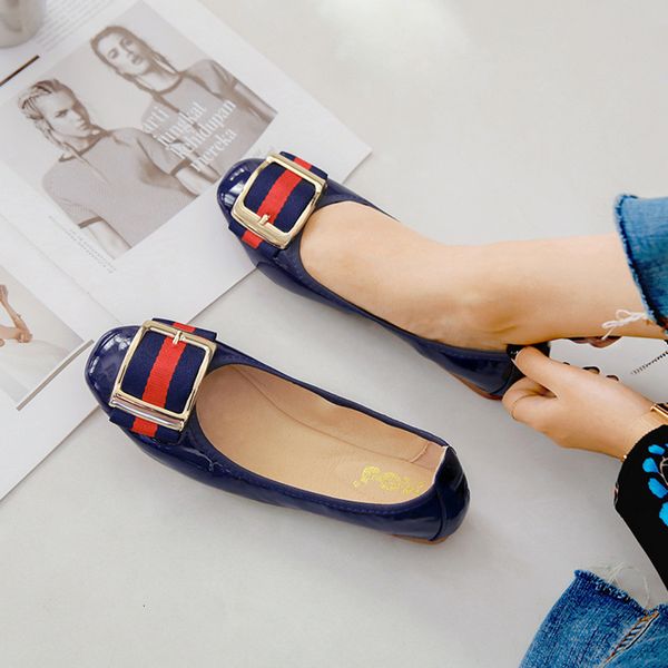 

dress shoes womens foldable soft square toe ballet flats square buckle comfortable slip on flat ballerinas shoes woman pu leather 3541 23020, Black