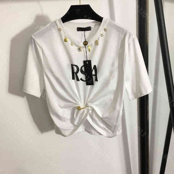 

women cotton t-shirts fashion crop for summer cotton cropped t shirt metal pin kink tshirts crew neck pullovers 85zb0, White